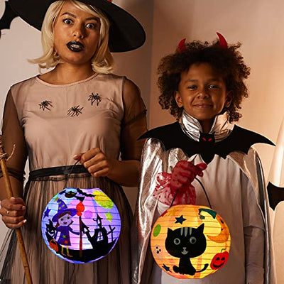 CJBIN Halloween Laterne Kinder, 6 Stück Faltbar Halloween Papierlaterne mit Laternen Stab, Rund Ballform LED Halloween Lampion , Papierlaterne Halloween für Kinderpartys Halloween Weihnachten