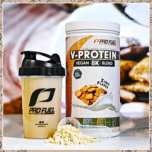 Vegan Protein – Zimt-Flakes - V-Protein 8K Blend - unglaublich lecker & cremig - mit Protein aus Sonnenblume, Reis, Erbse, Hanf, Kürbis uvm. - pflanzliches Proteinpulver mit 79% Eiweiß