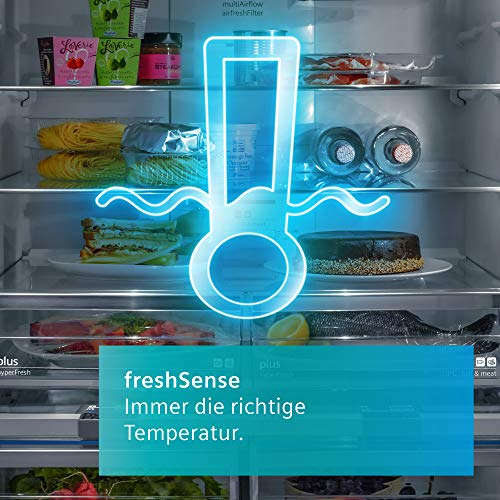 Siemens KF96NVPEA iQ300 French Door Kühlschrank, 183 x 91 cm, 405 L Kühlen + 200 L Gefrieren, hyperFresh längere Frische, noFrost nie wieder abtauen, superCooling schnellere Kühlung