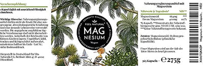 Magnesium Kapseln - 365 Stück (1 Jahr). 664mg je Kapsel, davon 400mg ELEMENTARES (reines) Magnesium - höherer Gehalt als Magnesiumcitrat. Laborgeprüft, hochdosiert. Vegan, in Deutschland produziert