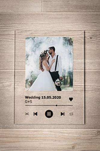 GRAVURZEILE Song Cover Glas Foto mit Bild + Titel und Musikalbum - Geschenk für Sie & Ihn - Geschenk für Frauen & Männer - Personalisierte Geschenke