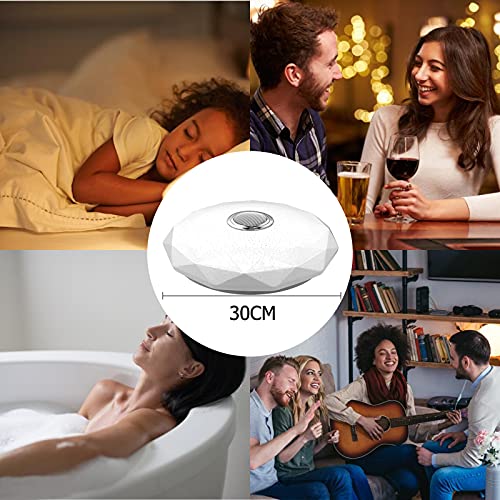 Wholede LED Deckenleuchte Dimmbar mit Bluetooth Lautsprecher, LED Deckenlampe mit Fernbedienung oder APP-Steuerung, RGB Farbwechsel, Musikwiedergabe für Schlafzimmer Badezimmer Wohnzimmer