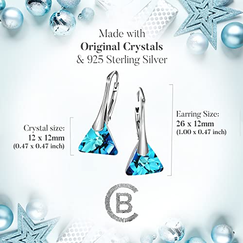 Chic Bijoux Tropfen Ohrringe für Frauen - Hergestellt aus 925er Sterling Silber und Original Kristallen für Empfindliche Ohren - Mehrfarbig, Geschenk für Mama und Hypoallergen (Blau)