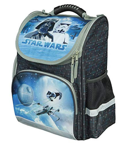 Familando Star Wars Classic Schulranzen-Set 10 TLG. Modell CLOU Ranzen 1. Klasse | Schultasche mit Sporttasche und Schultüte 85cm | Blau | Regenschutz