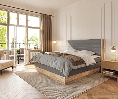 DELIFE Boxspringbett Titan Mikrofaser Grau 200 x 200 Härtegrad 4 mit Topper inkl. Stauraum