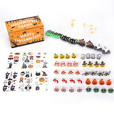 Twister.CK Halloween Kids LED Leuchtringe, 54 Stück LED Glow Party Leuchtspielzeug - Blinkende Ringkette Temporäre Tattoos für Halloween Party Supply Bags Filler