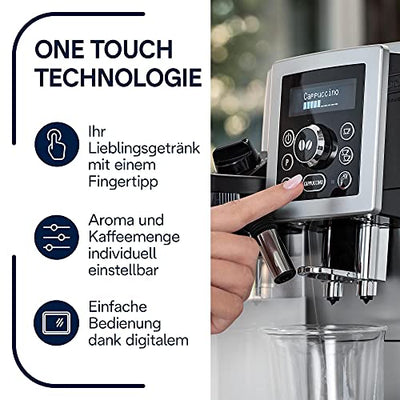 De'Longhi ECAM 23.466.S Kaffeevollautomat mit LatteCrema Milchsystem, Cappuccino und Espresso auf Knopfdruck, Digitaldisplay mit Klartext, 2-Tassen-Funktion, Großer 1,8 Liter Wassertank, silber