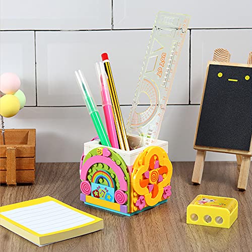 SIENON Dots Rainbow Pencil Holder, DIY Creative Craft Decorations Kit, Bricks Pen Holder, Building Blocks Pencil Jewelry Organizer Box, Fun Craft Kit Dots Construction Toys for Birthday