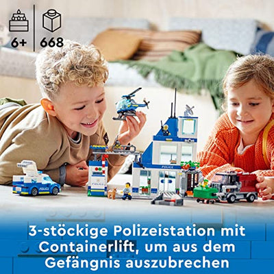 LEGO 60316 City Polizeistation mit Polizeiauto, Müllauto und Hubschrauber, Polizei-Spielzeug für Jungen und Mädchen ab 6 Jahren, Geschenk zu Weihnachten