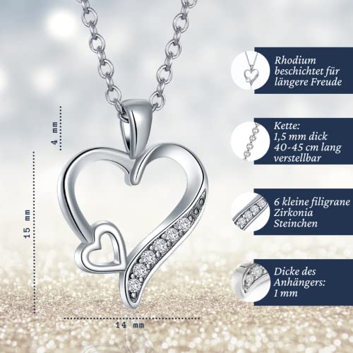 Herzkette Silber 925 Halskette Damen *Ich Liebe Dich* Kette Silberkette Herzanhänger Herz Schmuck Geschenke für Frauen Freundin Sie zum Geburtstag Hochzeitstag Jahrestag Liebesbeweis Liebesgeschenk