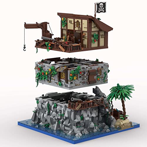 WWEI Mittelalterliche Piraten Modular Haus Architecture, 5899 Klemmbausteine Piraten Schädel Insel Modular Building, Entworfen von Massenzio, Kompatibel mit Lego 21322