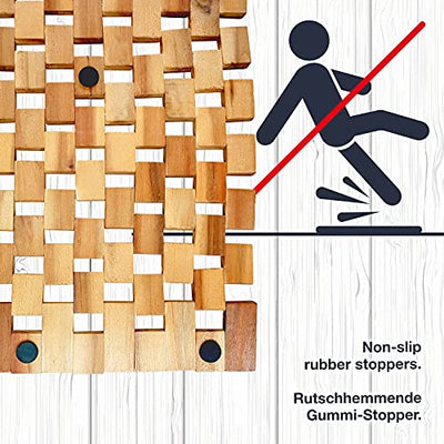 rutschfeste Holz Badematte Natur 50x80 - Nachhaltige, Robuste Holzmatte für Badezimmer, Sauna & Wellness - Duschvorleger aus 100% Akazienholz