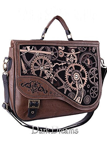 Dark Dreams Tasche Handtasche Schultertasche Umhängetasche Gears Steampunk Gothic Zahnräder braun