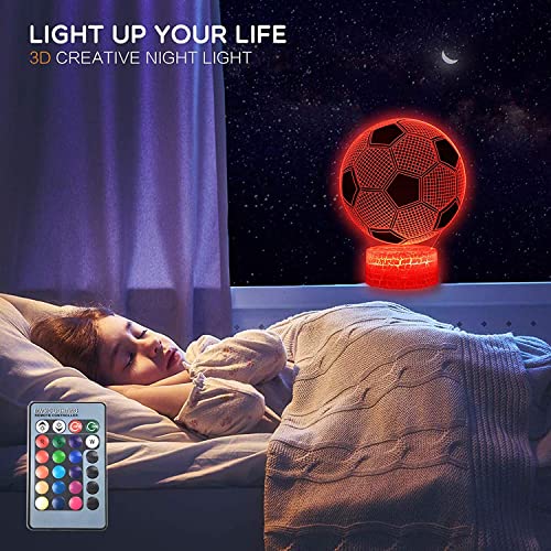 Fußball 3D Nachtlicht, Fußball Spielzeug für Jungen, 3D Illusion Lampe mit 16 Farben Ändern und Fernbedienung, Spaß Herren Gadget Geschenkideen, Geschenk für Kinder Mädchen Jungen