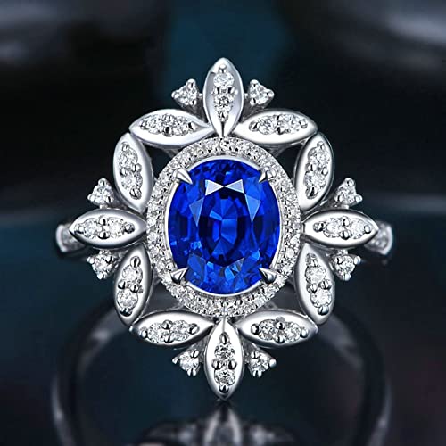 Schmuck Ringe Damen, Ring Jewelry 18 Karat (750) Weißgold mit 1,3ct Blau Ovalschliff Saphir Größe 67 (21,3)