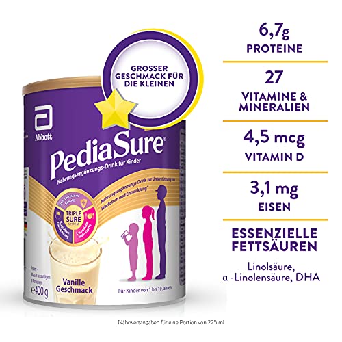 Pediasure Shake Vanille – Nahrungsergänzungsmittel für Kinder, Shake mit 27 Vitaminen und Mineralien, Protein und Omega 3 und 6 -ab 1 Jahr, 400 g