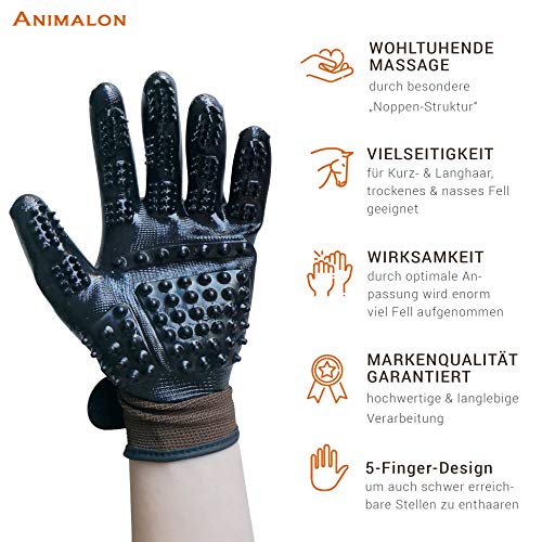 Animalon Fellpflege Handschuh aus Kautschuk (Doppelpack) | innovativer und praktischer Fellwechsel-Helfer für Pferde und Hunde | Gummi-Striegel-Handschuh für Pferde besonders im Fellwechsel (L)