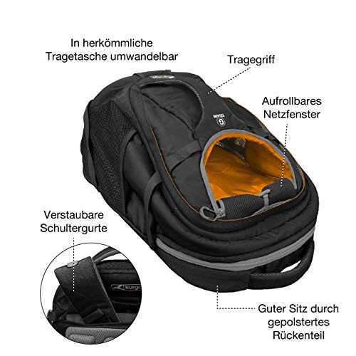 Kurgo G-Train Hunderucksack, Mit integriertem Haustierfach, Wasserfester Boden, Für Haustiere bis zu 11 kg, Schwarz