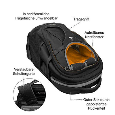 Kurgo G-Train Hunderucksack, Mit integriertem Haustierfach, Wasserfester Boden, Für Haustiere bis zu 11 kg, Schwarz