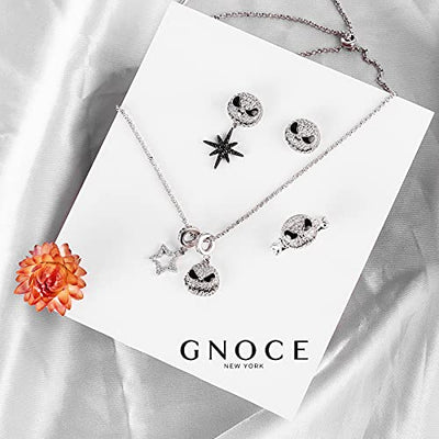 GNOCE"Jack Schädel" Charm Anhänger 925 Sterling Silber Bead Charms mit Zirkonia Charm Schmuck für alle Armbänder Halsketten Geschenke Bijouterie für Halloween Damen Mädchen Baby (3Ohrring)