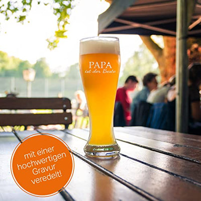 Weizenglas Papa ist der Beste - Bierglas 0,5l mit Laser-Gravur - Geschenk zum Vatertag, Geburtstag, Weihnachten, Motiv Papa ist der Beste