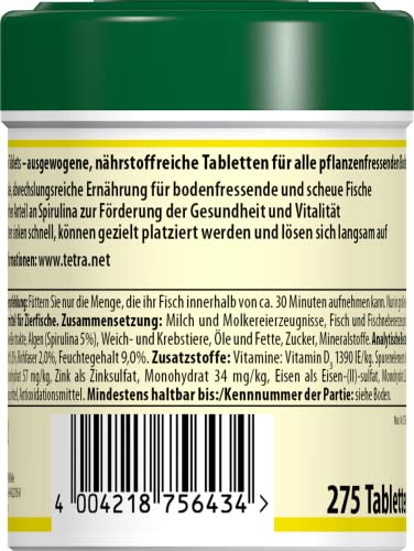 Tetra Pleco Tablets – Nährstoffreiches Fischfutter für alle pflanzenfressenden Bodenfische (z.B. Welse), 275 Tabletten