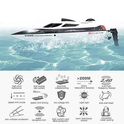 Schnelles ferngesteuertes Boot für Pools & Seen, RC 2,4 GHz Fernbedienung 4-Kanal-Miniboot Racing Speedboat Modell Kinderspielzeug Fahrzeug für Pools & Seen Automatisch(Schwarz)