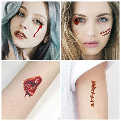 Halloween Tattoos Narben, 30 Blatt Halloween Schminke Wunden Tattoos Zombie Make Up Gesicht Aufkleber Halloween Kostüm Vampir Cosplay Accessoires Dekorationen