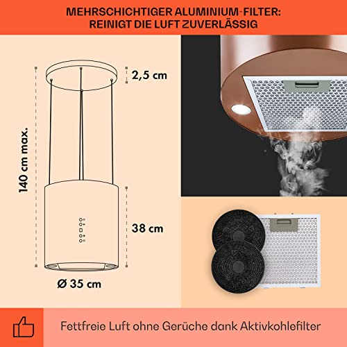 Klarstein Inselhaube, Dunstabzugshaube Umluft, Leise Abzugshaube für Kochinsel, Aktivkohlefilter, Inselhauben Freihängend Kronleuchter-Design, 3 Stufen Dunstabzugshaube mit Filter, 558m³/h Luftstrom