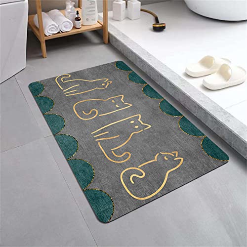 Badematte,Super Absorbierend Badematte 80x120cm,rutschfest Home Badematte,Diatomite Bath Mat,Badteppich für Bad Teppich Badewanne,Duschteppich,Fußmatte Bad,Badezimmer,Küche,Goldene Katze AJ5895