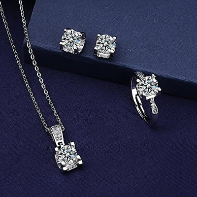 Halskette Moissanite Diamant-Schmuck-Set 925 Sterling Silber Party Hochzeit Ringe Ohrringe Halskette für Frauen Braut Sets Geschenk