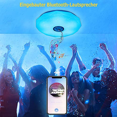 Wholede LED Deckenleuchte Dimmbar mit Bluetooth Lautsprecher, LED Deckenlampe mit Fernbedienung oder APP-Steuerung, RGB Farbwechsel, Musikwiedergabe für Schlafzimmer Badezimmer Wohnzimmer