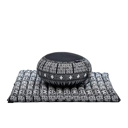 Leewadee Meditationskissen Set Sitzkissen Rund Zafu Yoga Kissen Zabuton Yogakissen Meditationskissen Meditation Zubehör Yoga Sitzkissen Yoga Meditationskissen, Kapok, schwarz