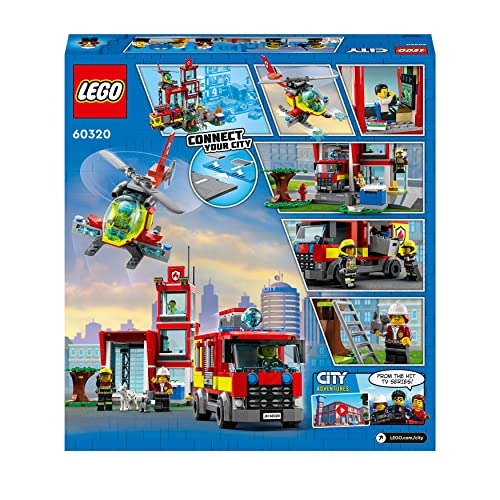 LEGO 60320 City Feuerwache, Feuerwehr-Spielzeug für Kinder ab 6 Jahren mit Garage, Feuerwehrauto und Hubschrauber, Geschenkidee zu Weihachten