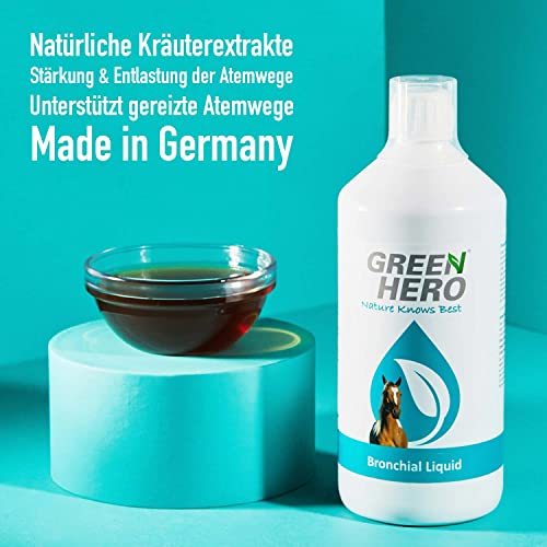 Green Hero Bronchial Liquid für Pferde mit Kräutern - Bronchialkräuter, Bronchialsaft zur Stärkung und Entlastung der Atemwege, 1000 ml