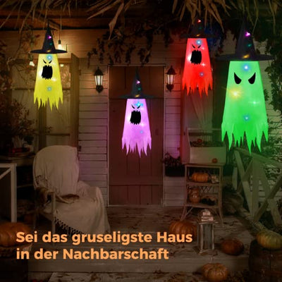 ZOYLINK Halloween Deko Hexenhüte Leuchtend, 6 Pieces Luminous Witch Hat Halloween Party Ornament LED Ghost Deko Gruselig Halloween Deko Outdoor