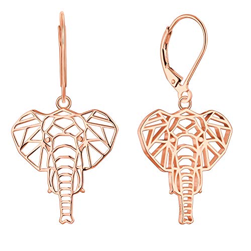 JO WISDOM Damen Ohrringe Elefant Ohrhänger Silber 925,Hängende Tier Schmuck mit Rosévergoldet,Schmuck für Frauen