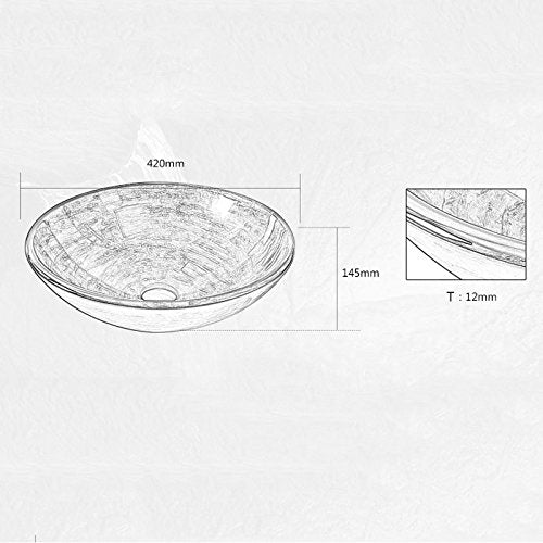 HomeLava Modern Design Gehärtetes Glas Waschbecken Rund Blau mit Ablaufgarnitur, Montagering (ohne Wasserhahn)