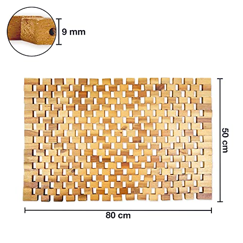 rutschfeste Holz Badematte Natur 50x80 - Nachhaltige, Robuste Holzmatte für Badezimmer, Sauna & Wellness - Duschvorleger aus 100% Akazienholz