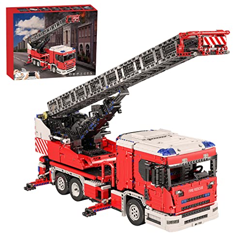 iVansa Technik Feuerwehrauto Modell, 17022, 4886 Teile 2.4G/APP Technik Feuerwehrleiter LKW Modell mit 8 Motoren und Fernbedienung Bausatz Kompatibel mit Lego