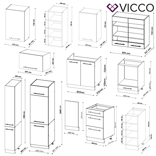 Vicco Küchenzeile Küchenblock Einbauküche 355cm Fame-Line Hochglanz (Weiß Hochglanz)