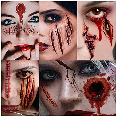 Halloween Tattoos Narben, 30 Blatt Halloween Schminke Wunden Tattoos Zombie Make Up Gesicht Aufkleber Halloween Kostüm Vampir Cosplay Accessoires Dekorationen