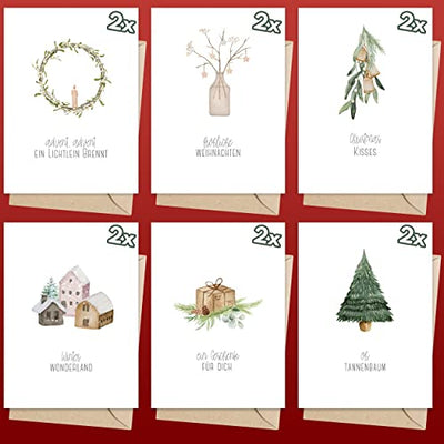 Weihnachtskarten mit Umschlag Set (12 Stück) - A6 Klappkarten für Weihnachten - Christmas Postkarte mit Umschlägen für deine Weihnachtsgrüße - Coole Weihnachtspostkarten mit und ohne Sprüche