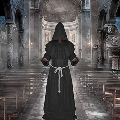 chuangminghangqi Mönch Robe Prister Gewand Mittelalter - Kostüm Renaissance Priester Robe Halloween Cosplay (XL, Schwarz)