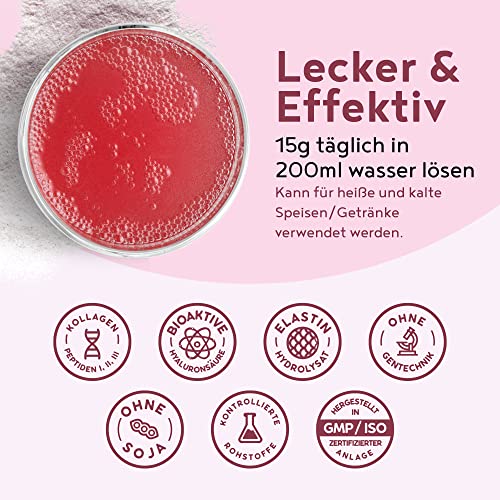 Vegan Collagen Formation Support mit Hyaluronsäure, Vitamin C aus Camu-Camu und Silicea - Pflanzliche Alternative zu konventionellem Kollagen - Himbeere - 400g Collagen Pulver