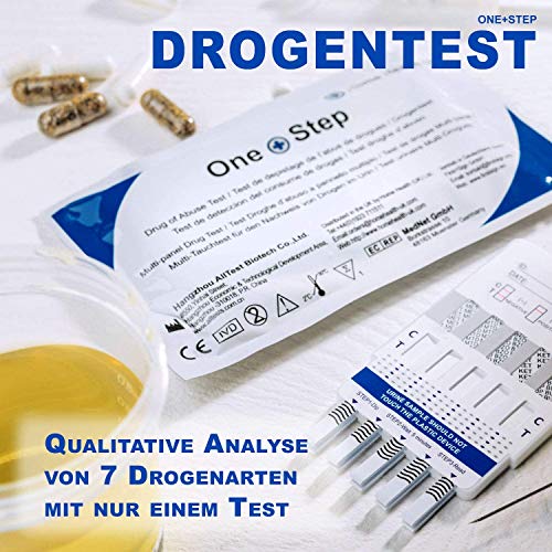 5 x One+Step Drogentest, Drogenschnelltest für 7 Drogenarten I Kokain I Cannabis I Methampetamin I Opiate I Amphetamine I EDDP I Benzodiazepine