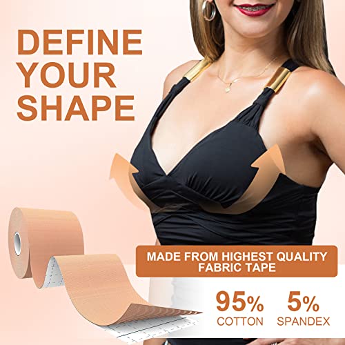 Klebe BH Push Up Große Brust BH Rückenfrei Boob Tape Damen BH Klebend Breast Unsichtbarer Trägerloser BH 10 Nippelabdeckung für Abendkleider, Ballkleid, Hochzeitskleid Große Brust Cup A-H (5cm*5M)