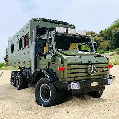 LEJ J907 RC Technik Offroad Wohnmobil Truck mit Dual Fernbedienung Power Pack + Beleuchtung Klemmbaustein Bausatz mit Motorrad kompatibel mit Lego Technic 6689 Teile