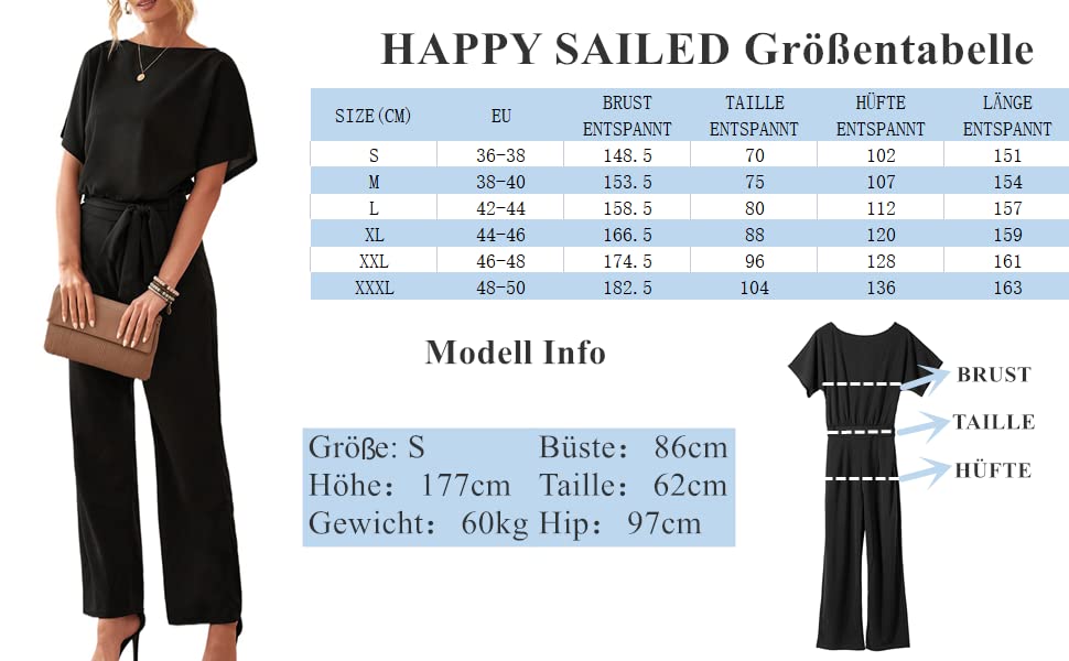 HAPPY SAILED Damen Langarm O-Ausschnitt Elegant Lang Jumpsuit Overall Hosenanzug Playsuit Romper Grün, L