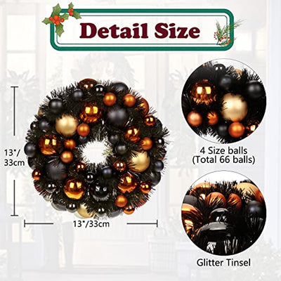 13 Zoll/33cm Halloween Kranz, Halloween Deko Garten, Halloween-Kranz für Haustür, Willkommenskranz, Halloween Deko, Bruchsicherer Halloween-Kugelschmuck, Weihnachtlicher Weihnachtskranz Outdoor